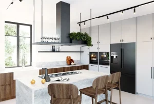 Kitchen design featuring statement lighting fixtures for enhanced ambiance and style